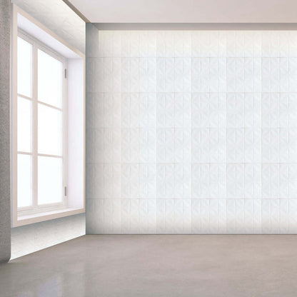 White textured wall tiles in a modern interior setting.