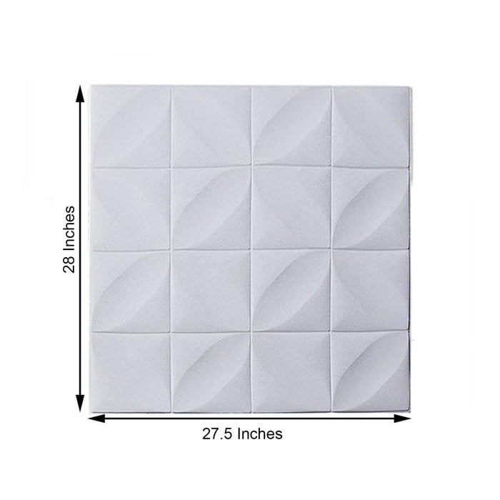 3D white wall panel design, 27.5 x 28 inches, textured surface