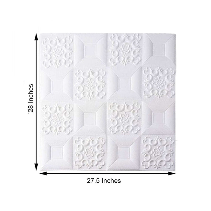 White decorative wall panel, 27.5 x 28 inches, embossed design for interior decor.