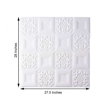 White decorative wall panel, 27.5 x 28 inches, embossed design for interior decor.