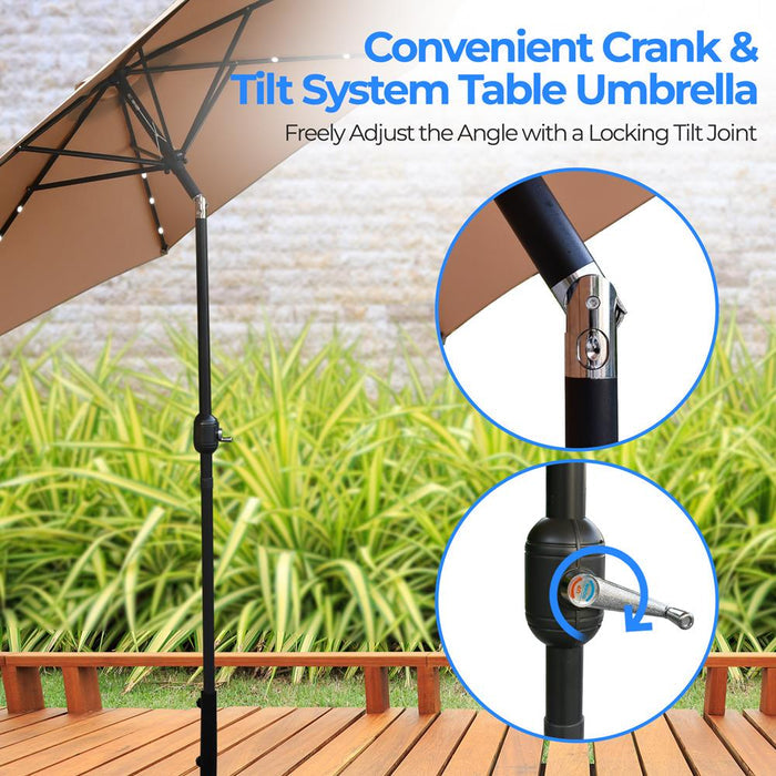 10Ft. Patio Table Umbrella With 24 Led Lights - 8 Sturdy Ribs With Push Button Tilt Uv Protection, Outdoor Furniture For Garden Lawn Deck Pool And Beach