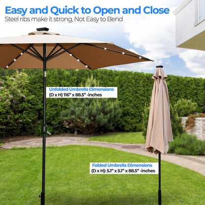 10Ft. Patio Table Umbrella With 24 Led Lights - 8 Sturdy Ribs With Push Button Tilt Uv Protection, Outdoor Furniture For Garden Lawn Deck Pool And Beach