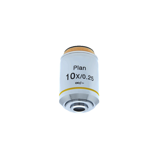 10X Infinity-Corrected Plan Achromatic Metallurgical Microscope Objective Lens, SKU MT13033331, three quarter front view