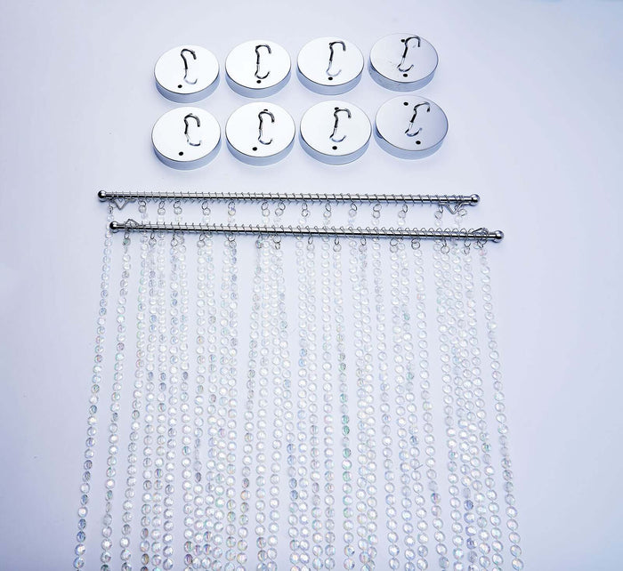 Crystal curtain chain and hooks on a white background