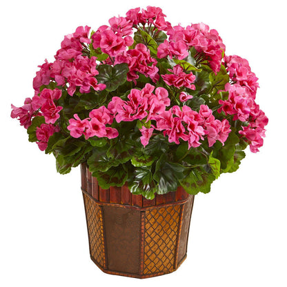 18" Geranium Artificial Plant in Decorative Planter"