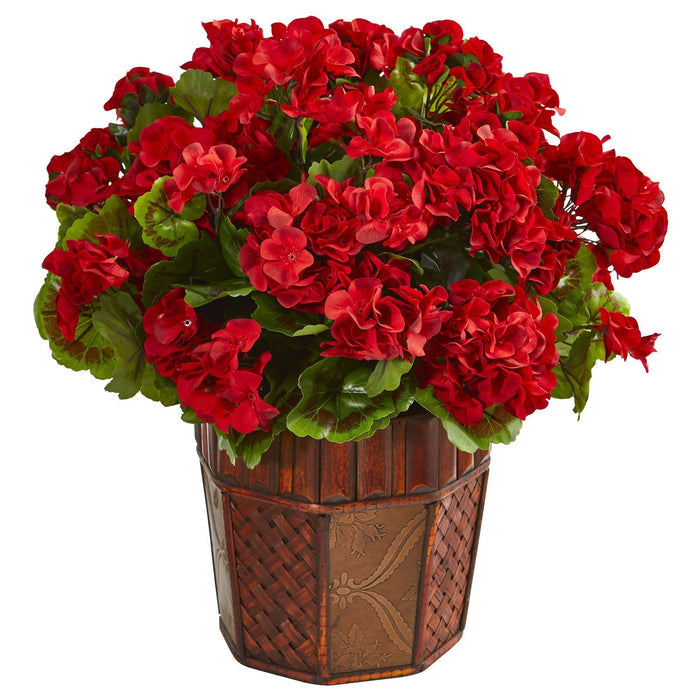 18" Geranium Artificial Plant in Decorative Planter"