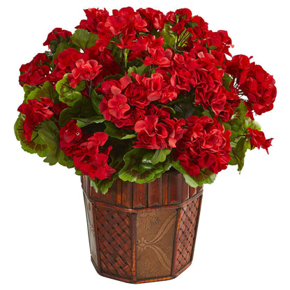 18" Geranium Artificial Plant in Decorative Planter"