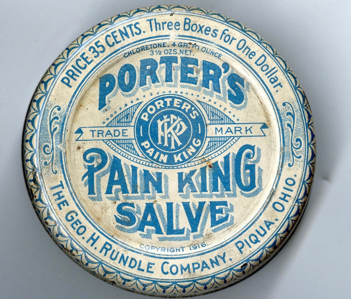 1916 Antique Porter's Pain King Salve Medical Tin, Quack Nostrum