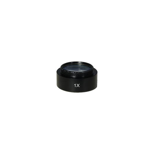 1X Achromatic Microscope Objective Lens for MZ0503 Video Zoom Microscope (26mm) Working Distance 86mm, SKU MZ05034411, three quarter front view