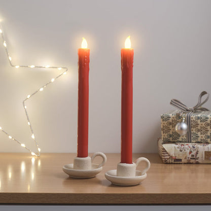 2 Red LED Taper Candles With Remote Control