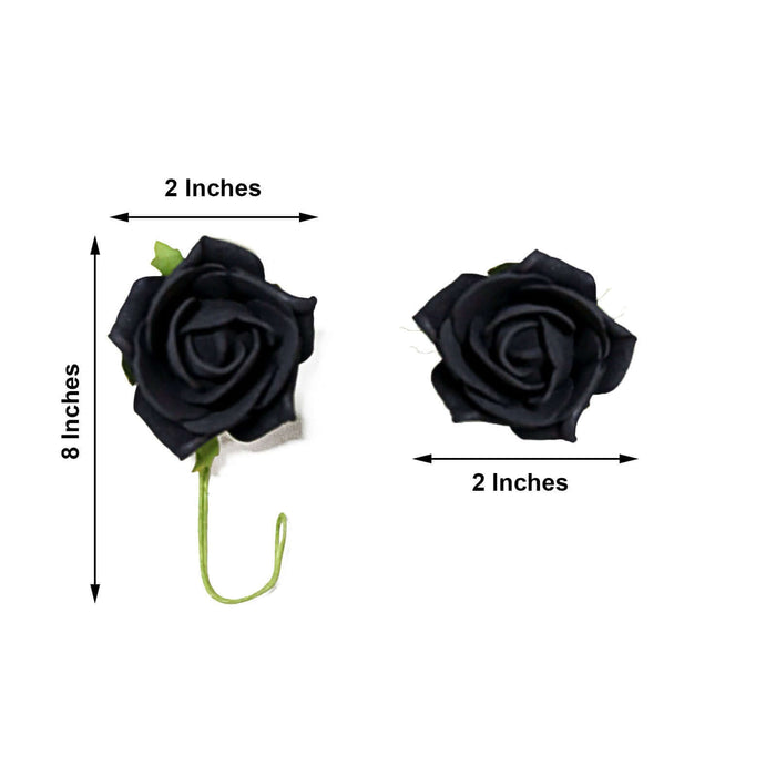 Black rose floral decoration, 8 inches tall, 2 inches wide