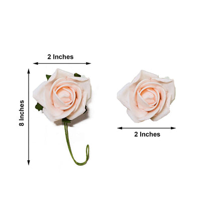 Pink rose flower, 8 inches long, 2 inches wide, studio shot on white background.