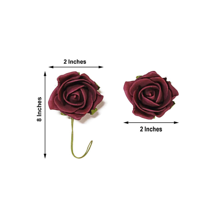 Burgundy artificial rose flower, 8 inches tall, 2 inches wide