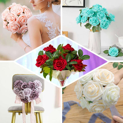 Assorted artificial rose bouquets in various colors and arrangements.