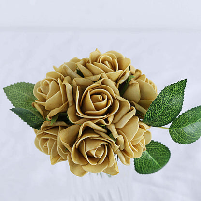 Yellow rose bouquet with green leaves on a white background