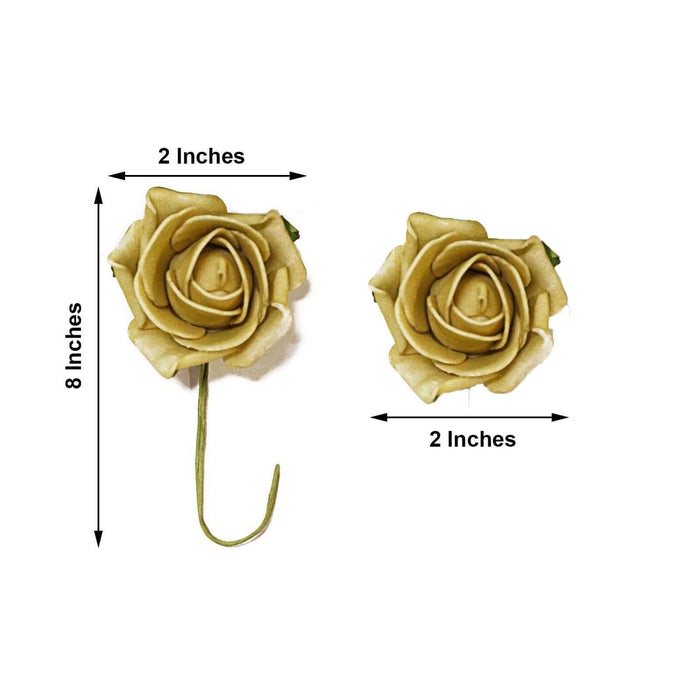 Beige artificial rose flower with 2-inch diameter and 8-inch stem