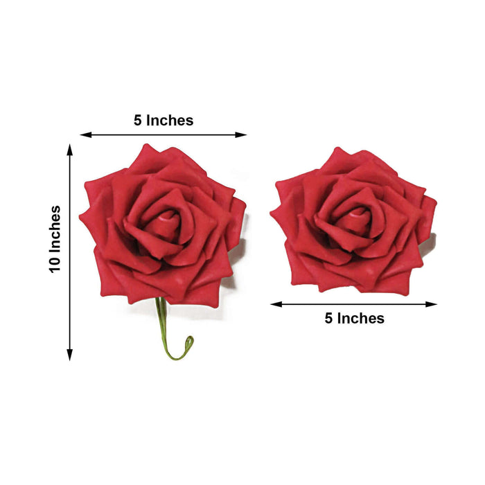 Red rose decoration, 5 inches wide and 10 inches tall.
