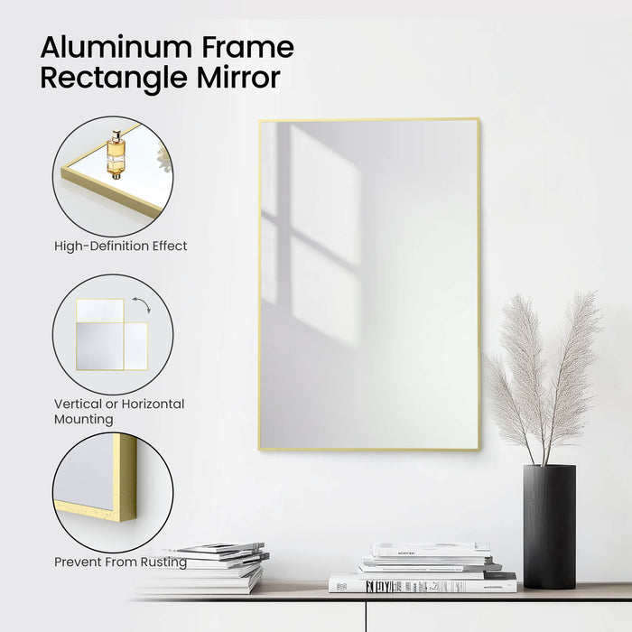 24" x 36" Shatterproof Wall Mount Metal Frame Mirror - FM1-2436