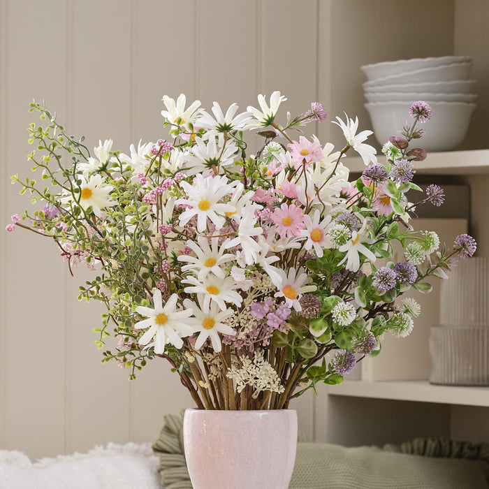 3 Daisy Dreams Artificial Bouquets with Pink Ceramic Vase Bundle