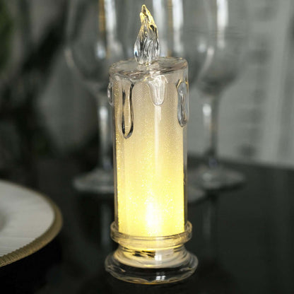 LED candle with realistic wax drip effect and warm glow.