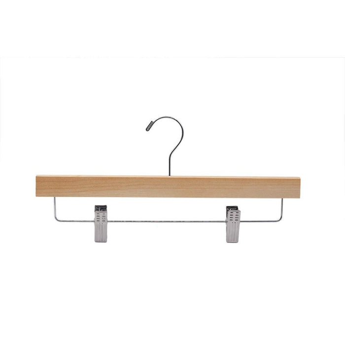 30 Pack Wooden Pants Hangers - Non-Slip Clips, Swivel Hook, Natural Wood