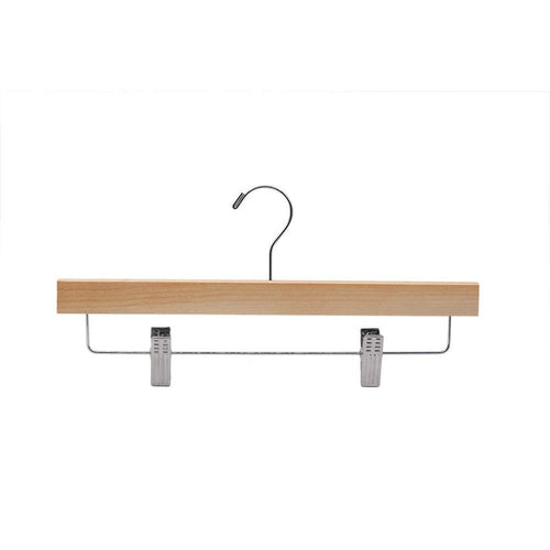 30 Pack Wooden Pants Hangers - Non-Slip Clips, Swivel Hook, Natural Wood