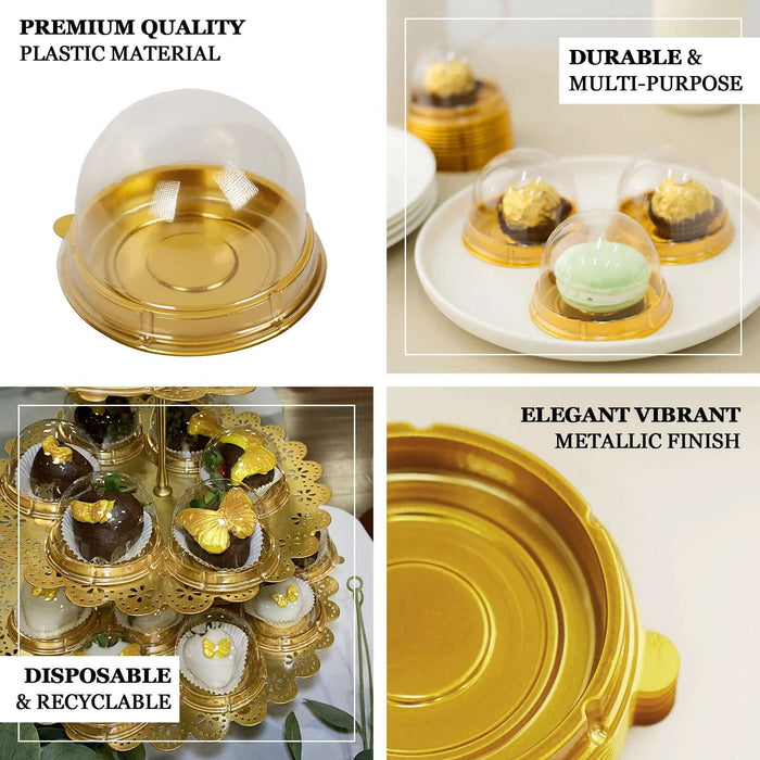 Elegant gold dessert dome with tray, premium quality and recyclable.
