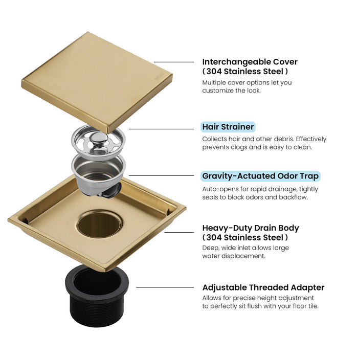 6 inch Square Reversible Tile-In Shower Drain - CFD-0601
