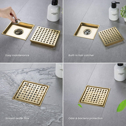 6 inch Square Shower Drain with Square Grid Grate - CFD-0602