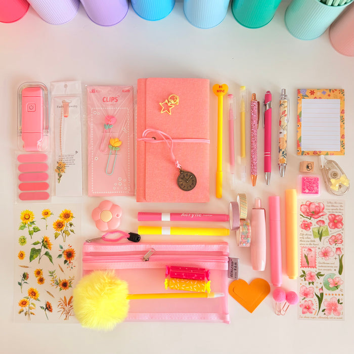 Sunshine Pink & Yellow Stationery Gift Set | Cute Journal Bundle