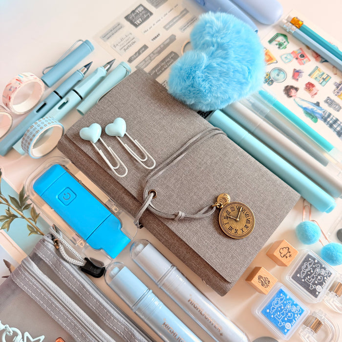 Gray & Sky Blue Stationery Bundle | Journal Essentials