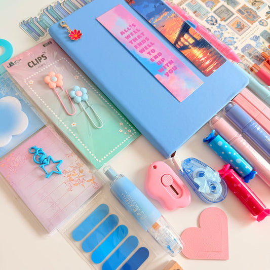 Pink & Blue Aesthetic Stationery Box – Journal & Study Set