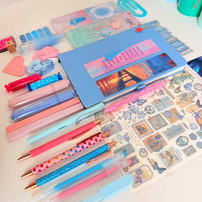 Pink & Blue Aesthetic Stationery Box – Journal & Study Set