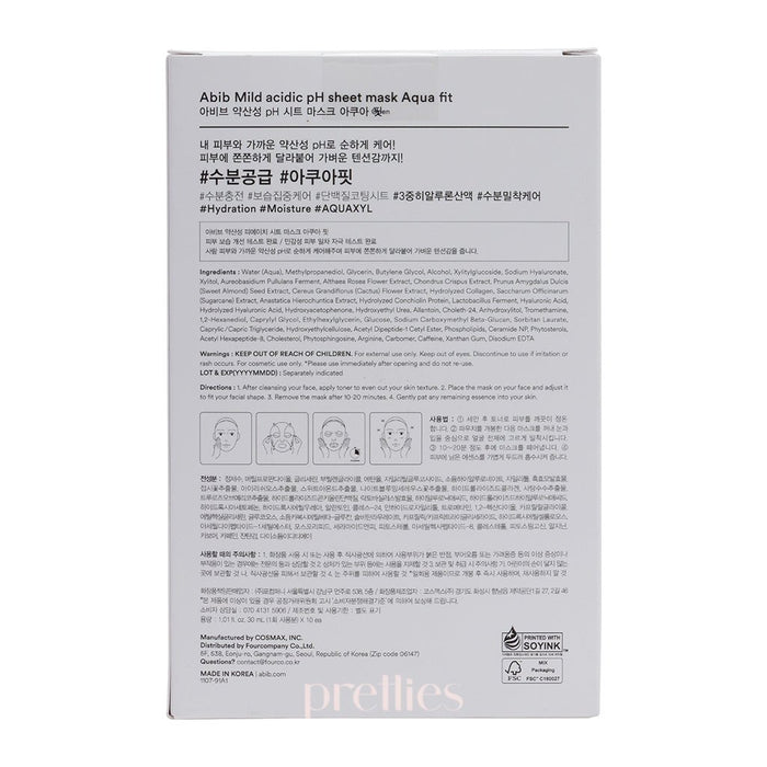 Abib Mild Acidic PH Sheet Mask - Aqua Fit (10 Sheet/Box) - Pretties.com.hk