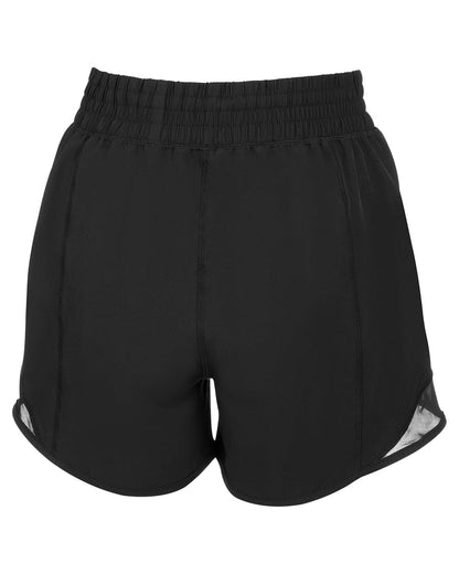 Women's black AeroFiber shorts with mesh panels for breathability and comfort.