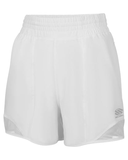 White women's shorts from the AeroFiber Collection, designed for comfort and performance on the pickleball court.