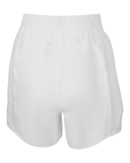 Back view of white AeroFiber Collection women’s shorts with an elastic waistband on a white background
