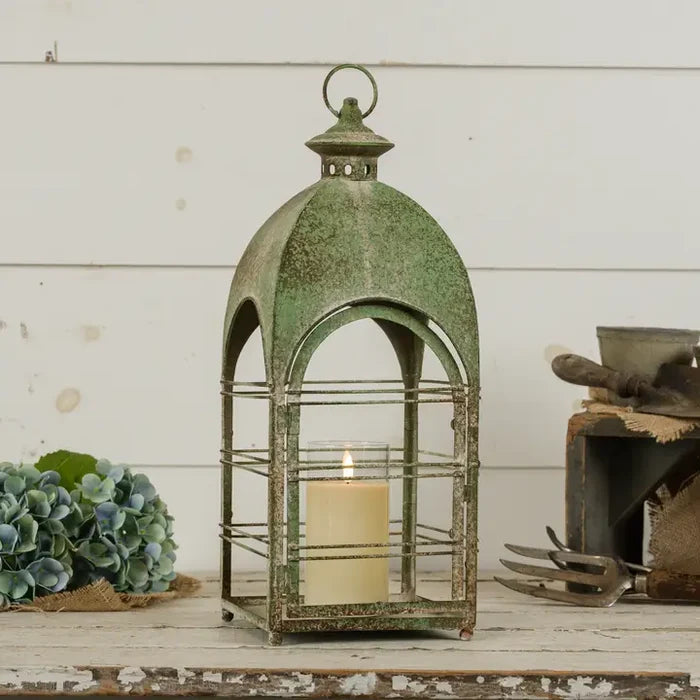 Aged Green Candle Lantern
