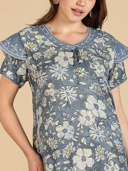 Grey Designer Maxi Frock Nighty For Women