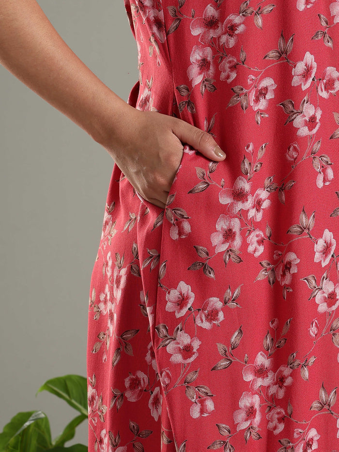 Alpine Designer Nighty in Floral Red Print for Women