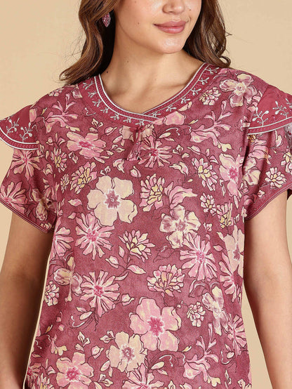 Elegant Rose Pink Designer Alpine Nighty For Women