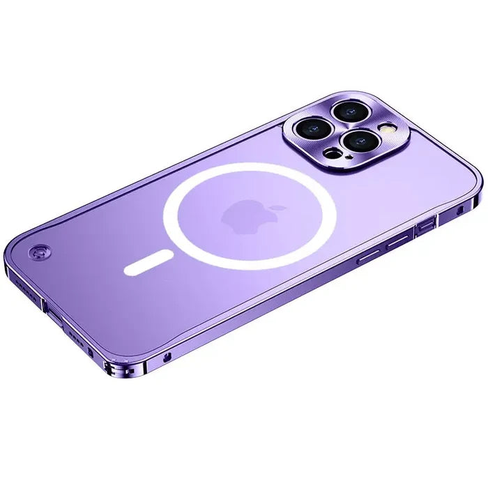 the back of a purple iphone case with a circular design