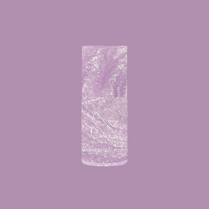 Olive and June Amethyst Velvet - Gel pastel lavender magnetic gel polish bottle on purple background