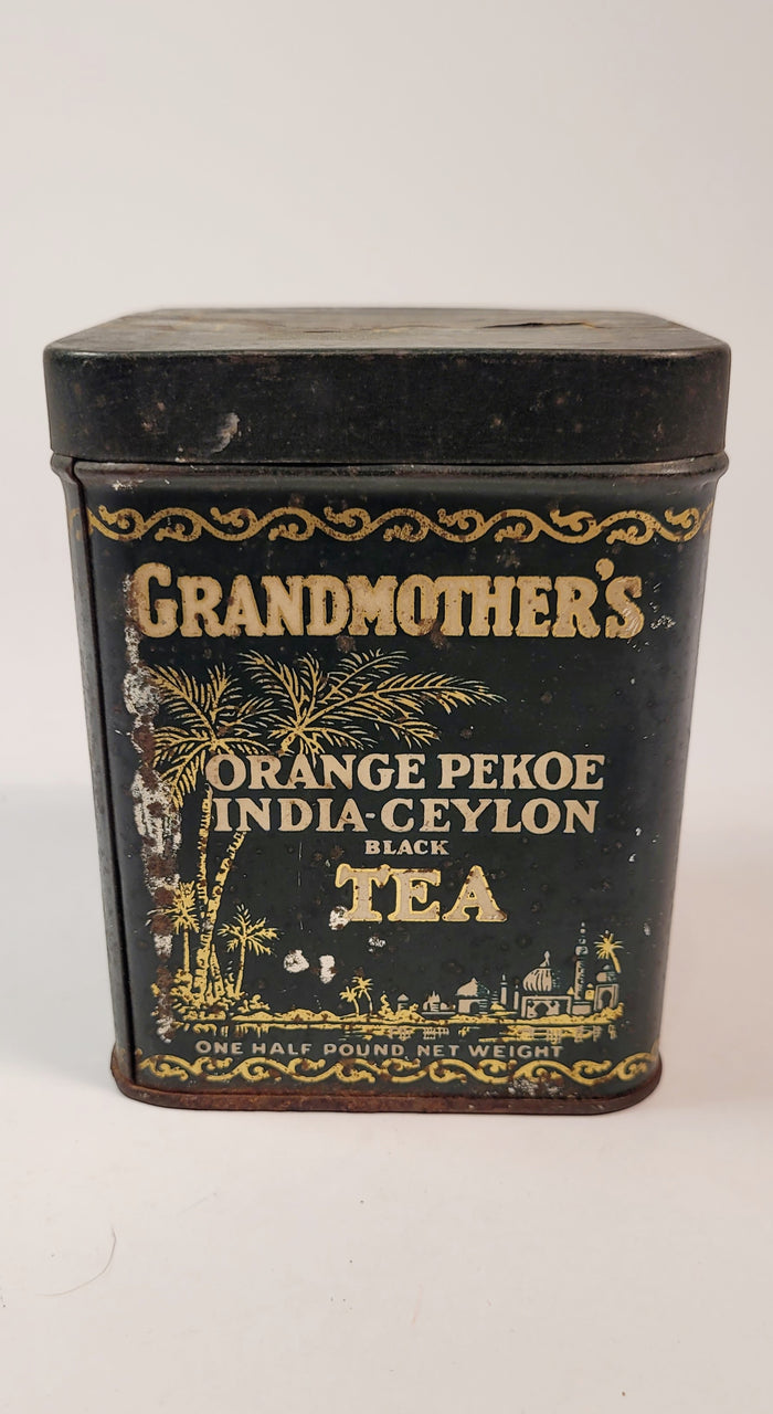 Antique 1920's GRANDMOTHER'S Orange Pekoe, India-Ceylon TEA TIN, Empty