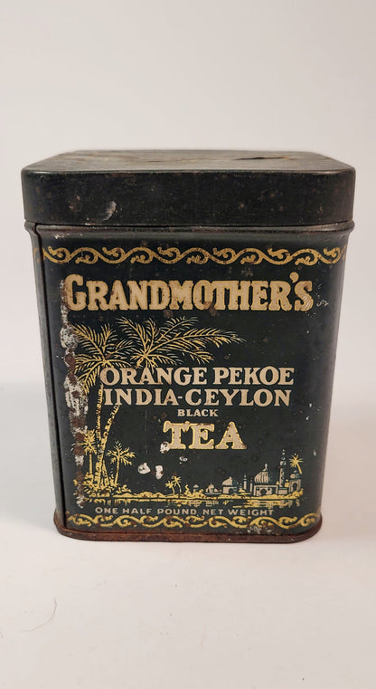 Antique 1920's GRANDMOTHER'S Orange Pekoe, India-Ceylon TEA TIN, Empty