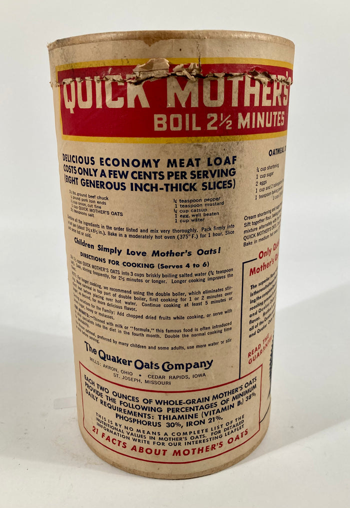 Antique Quick Mother's Oats, Cardboard Oatmeal Package, Quaker Oats