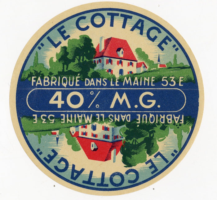 Antique, Unused, French Le Cottage Cheese Label, Maine, France