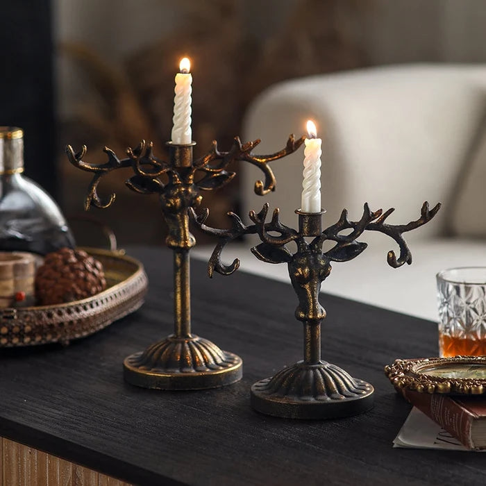 Antiqued Deer Taper Candle Holder
