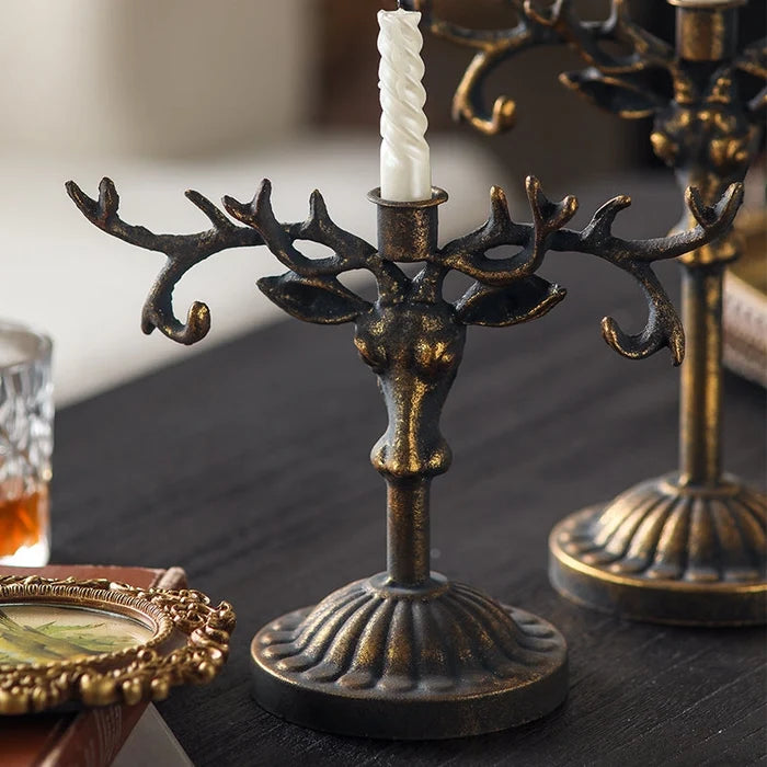 Antiqued Deer Taper Candle Holder