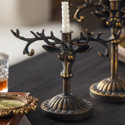 Antiqued Deer Taper Candle Holder